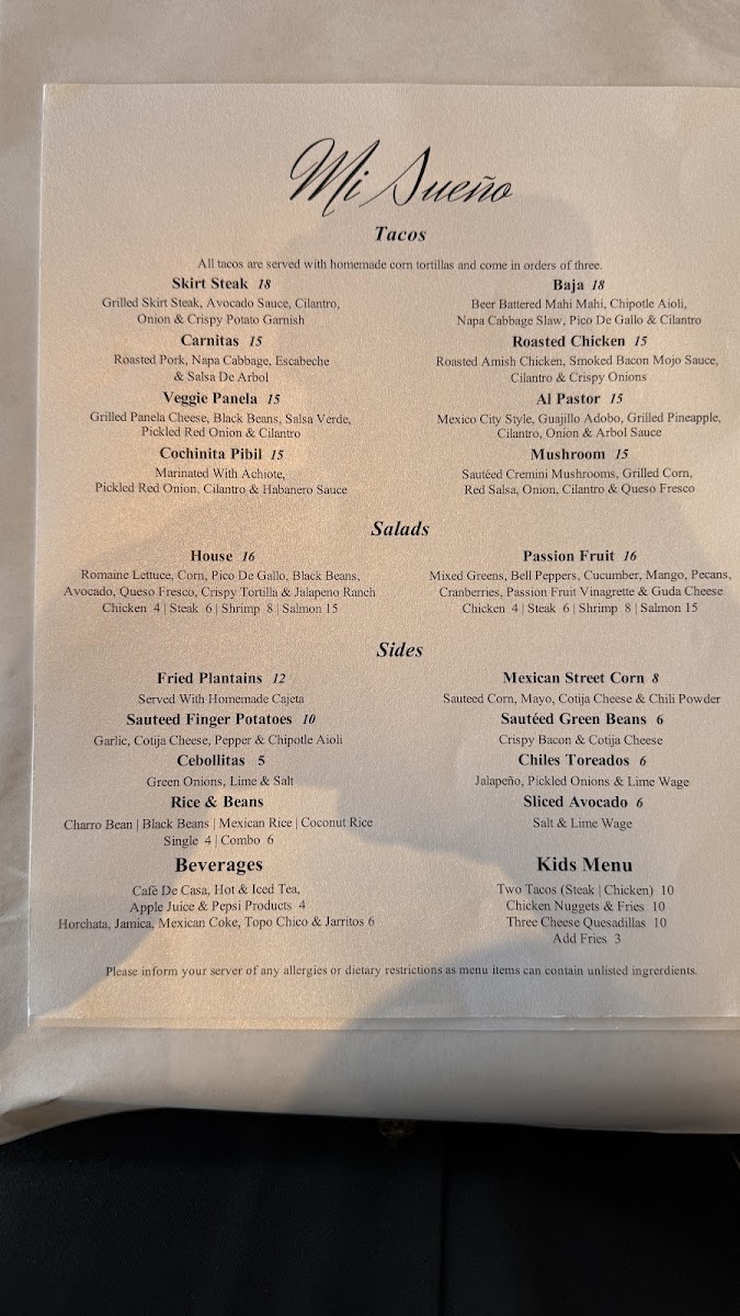 Menu Mi Sueño Upscale Mexican Cuisine & Cocktails-5